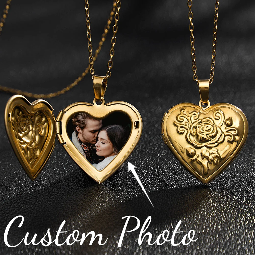 Custom Photo Locked Rose Necklace Jewelry Men Women Personalized Heart Pendant Anniversary Party Birthday Gift Anniversary Gift