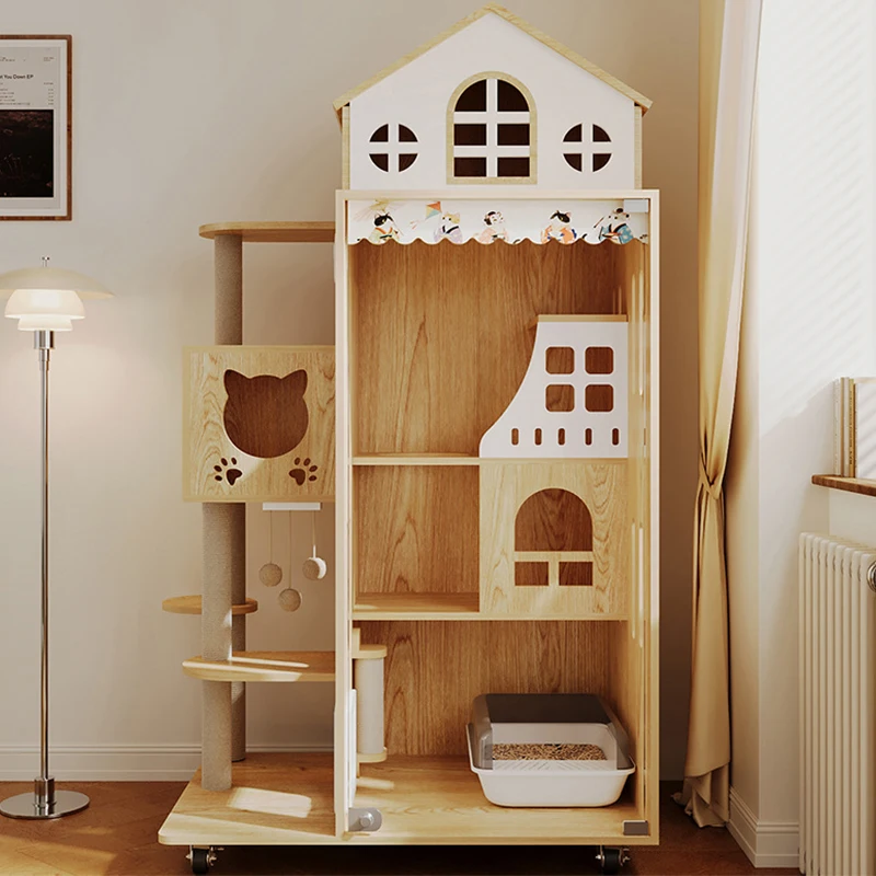 

Customized Large Indoor Wooden Cat Cage Villa Multi Level Spacious Cat Tower House for Multiple Large Cats