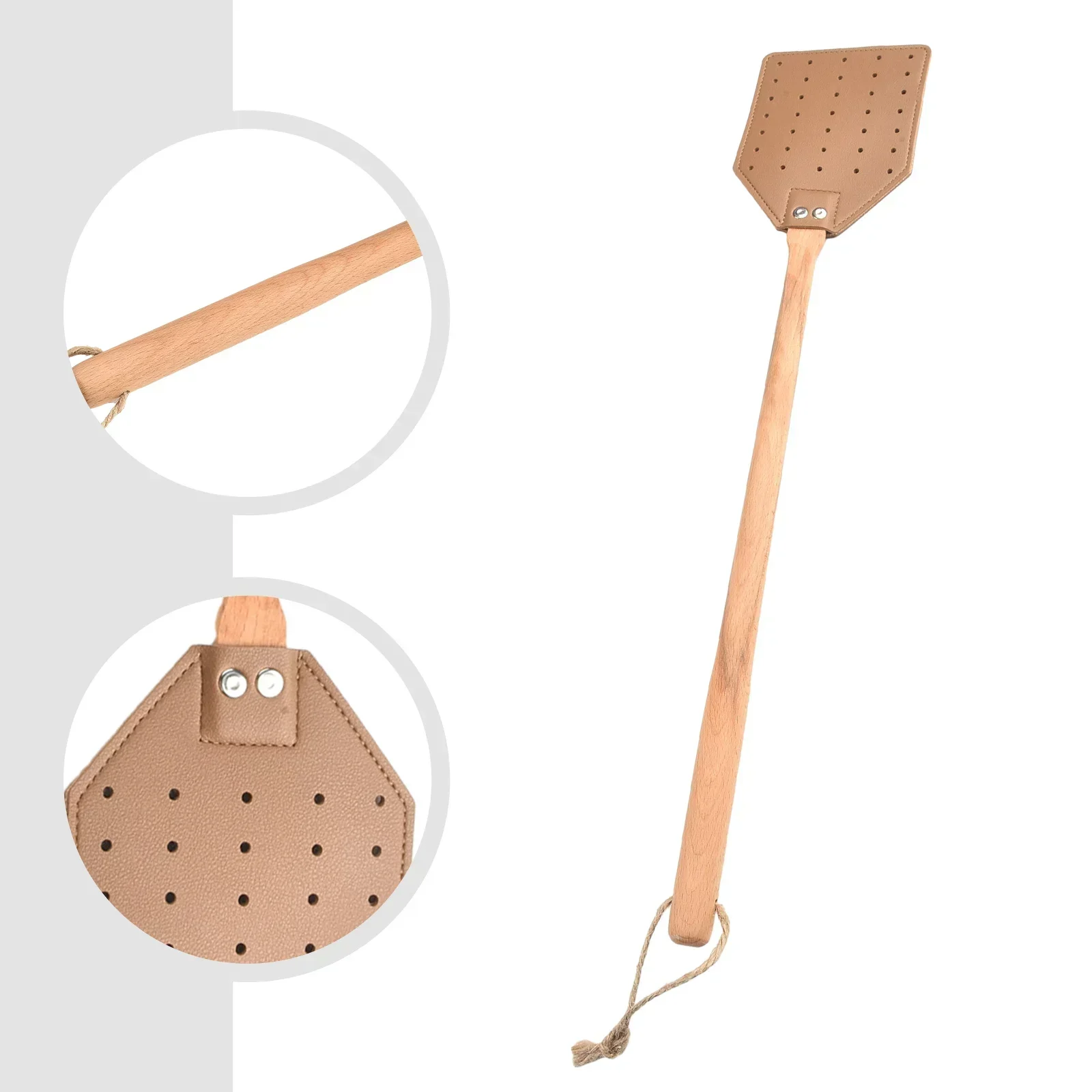 Leather Fly Swatter Heavy Duty Home Killer Insect Long Handle Wildlife 1pcs Accessories Beech Wood Leather Elegant