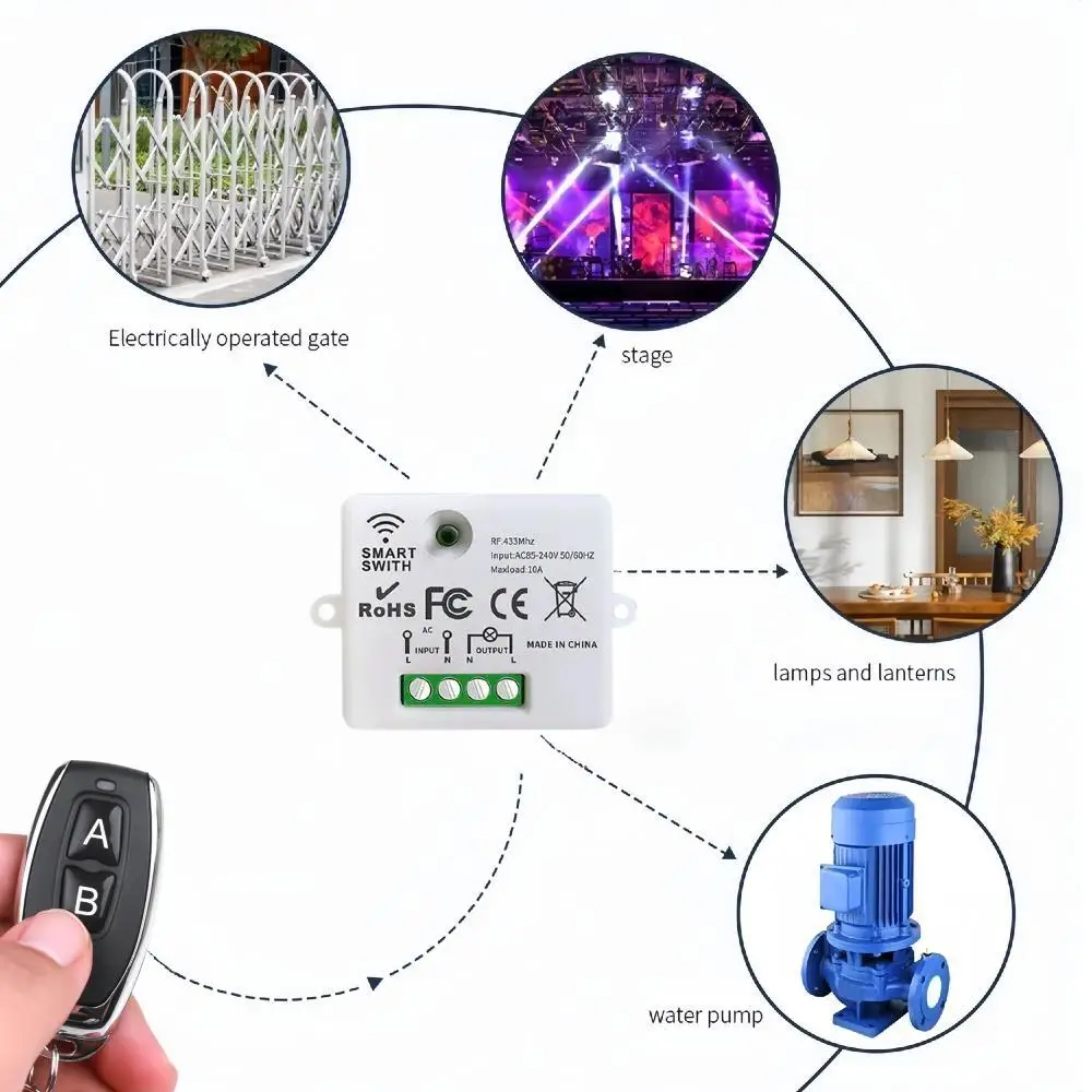 433Mhz Wireless Remote Control Switch 10A  AC 110V 220V Mini RF Relay Receiver Transmitter for Pumps Light Lamp LED Fan