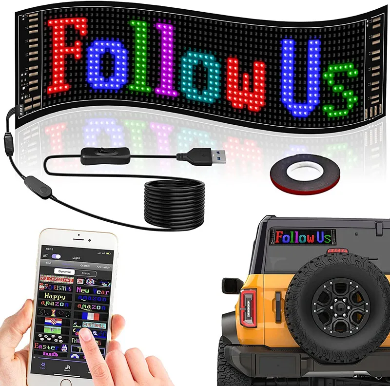 LED Matrix Pixel Panel Scrolling Advertising Signs Flexible USB 5V Led Car Sign Smart Bluetooth App Control Display Programmable