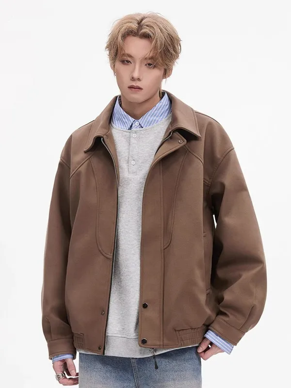 

Loose Fit American Sle Men's Baseball Jaet ort Bomber Coat Trendy Autumn Outerwear Youth Ox Cloth Windproof