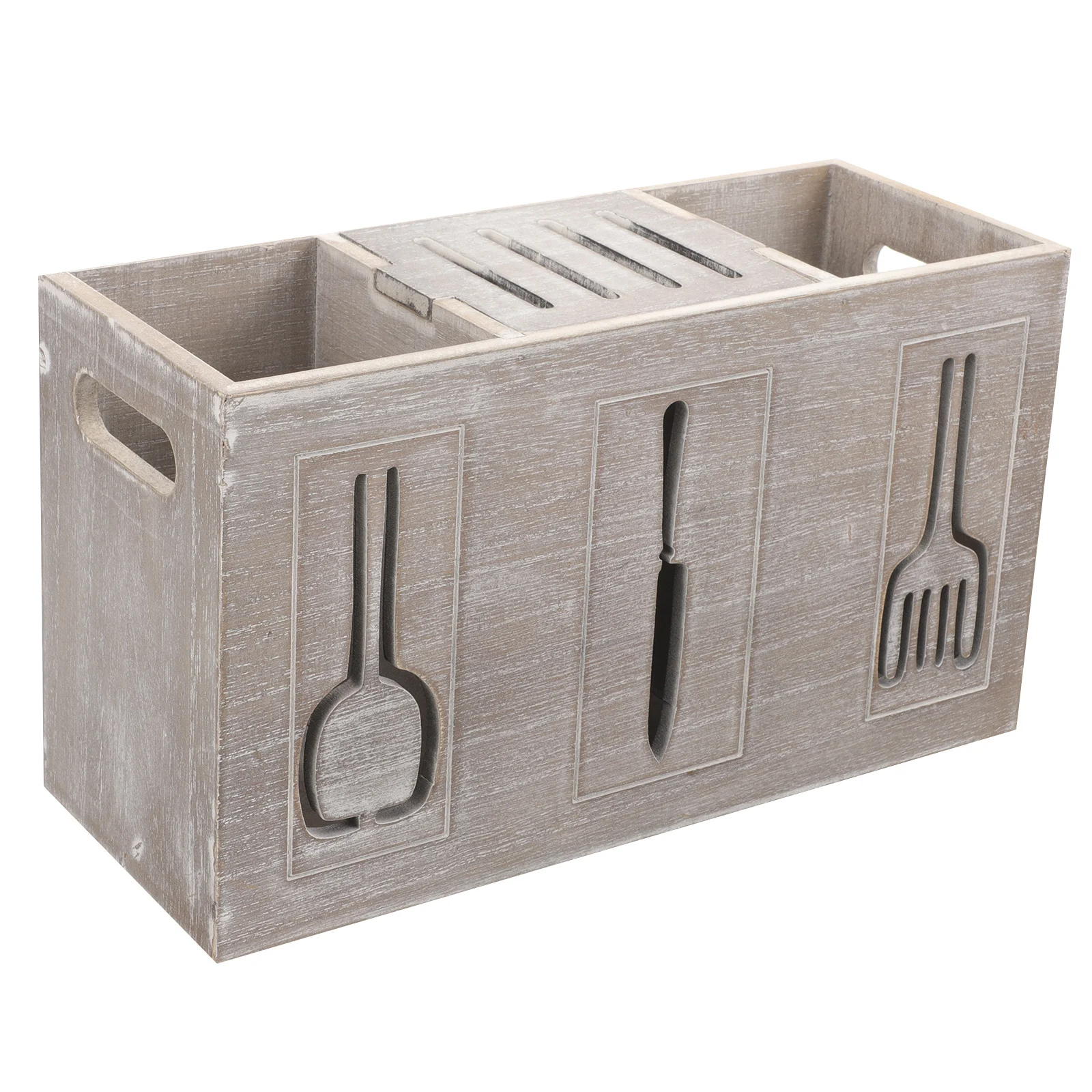 

Wooden Cutlery Storage Box Vintage Design Large Capacity Compartment Tableware Organizer for Kitchen Countertop Fork Spoon