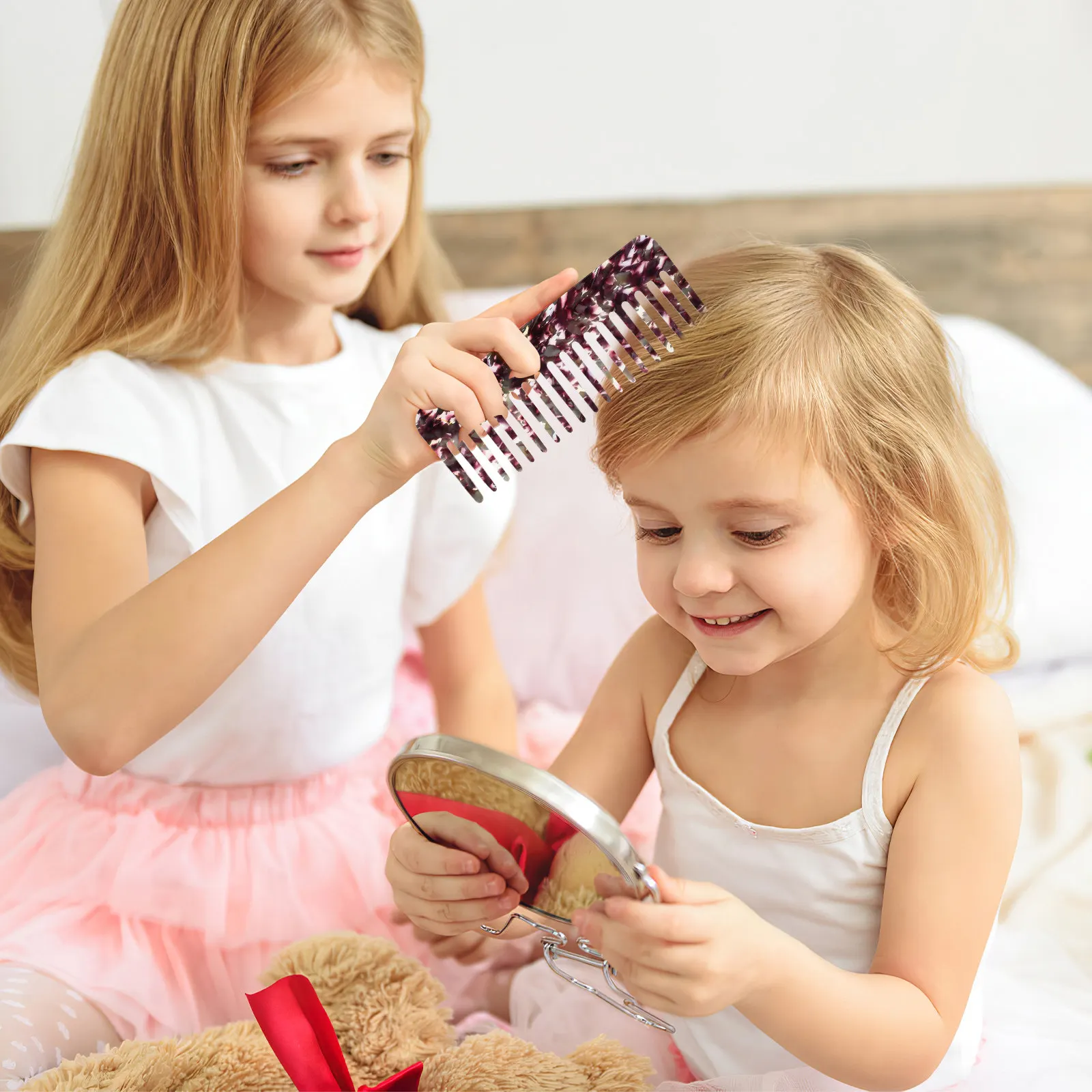 2Pcs Stylish Marble Texture Wide Tooth Hair Comb Large Flat Design Easy Grip Detangling Styling Wet Dry Curly Hair Acetate Comb