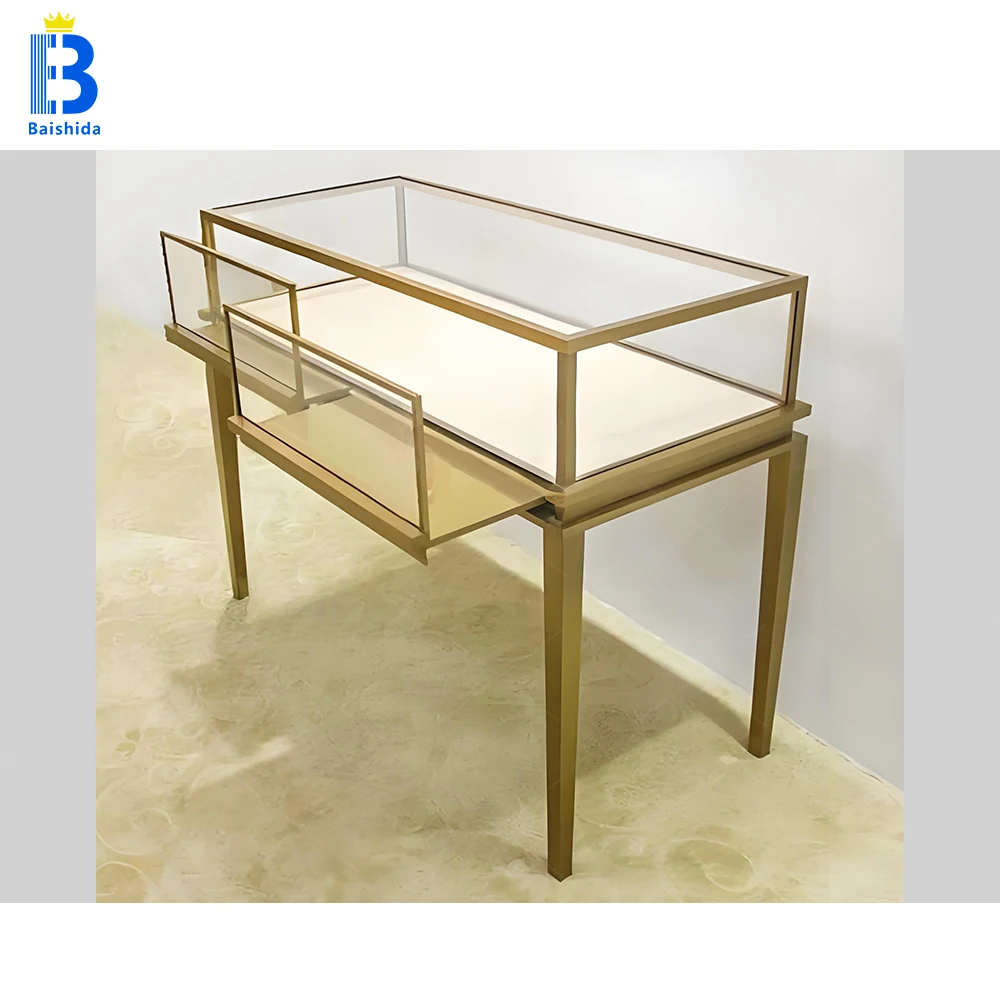 Custom.Factory Stainless Steel and Glass Jewelry Display Case Stand for Store Display Racks