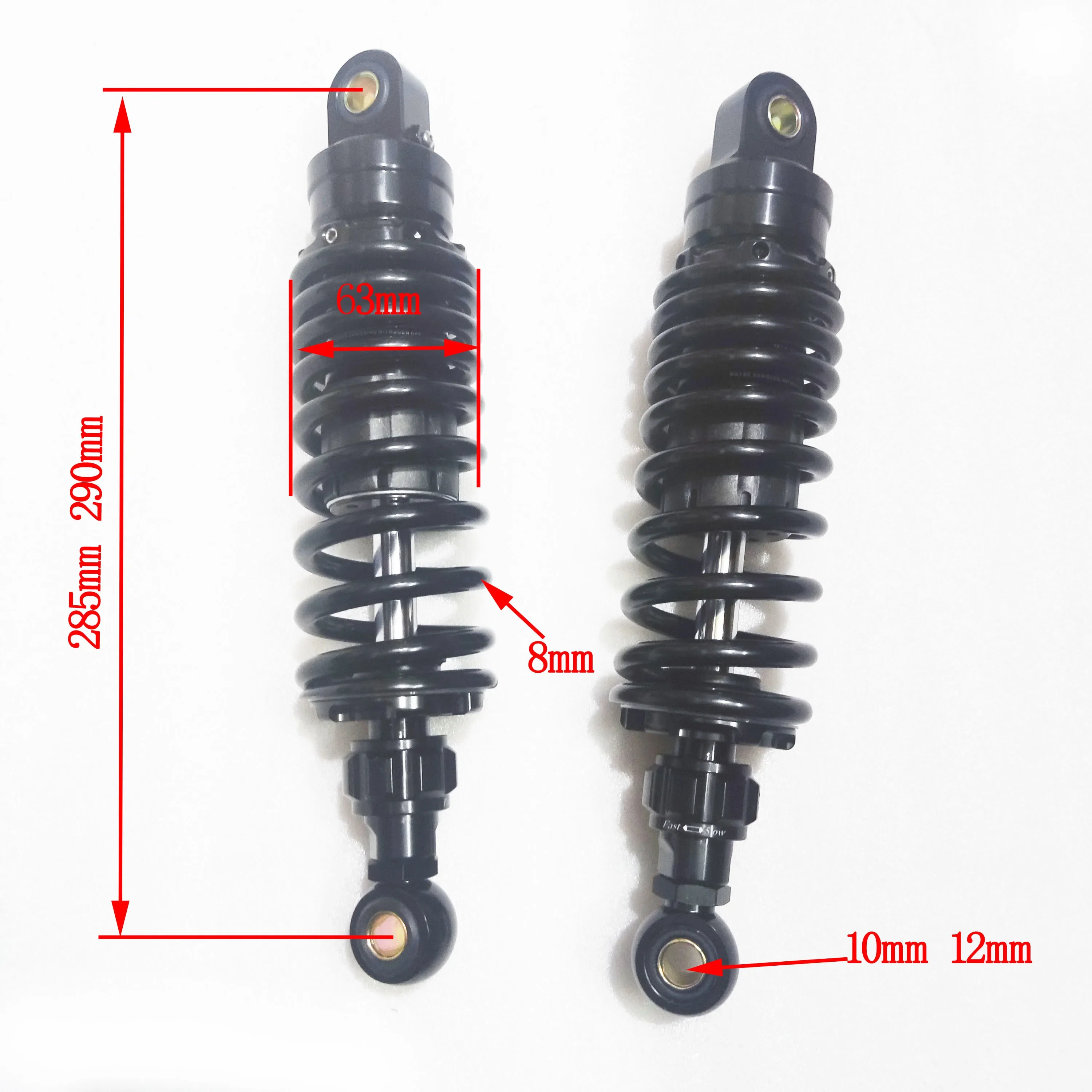 One Pair 8mm Spring 285mm 290mm Motorcycle Shock Absorber Rear Suspension Adjust Damping for Honda Yamaha Kawasaki Suzuki