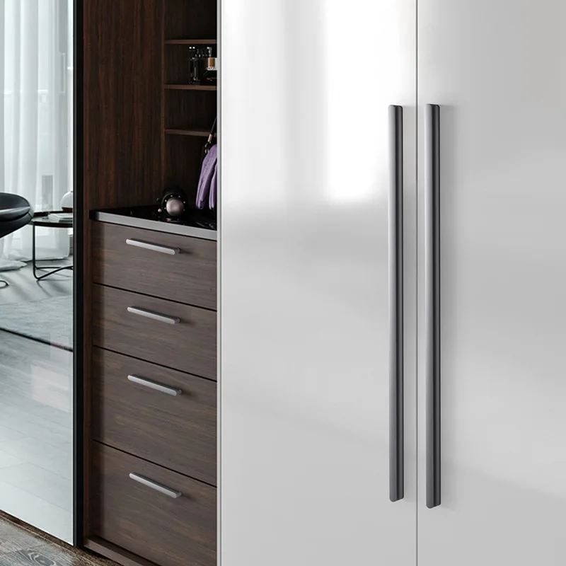 Kitchen Cabinet Handles and Pulls Black Silver Dressers Closet Furniture Door Handles Aluminum Drawer and Knobs Hardwares
