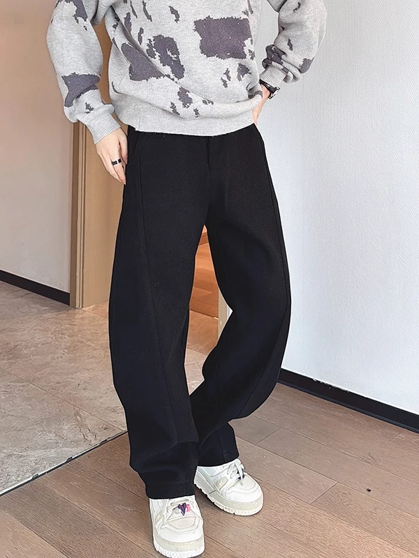 

Утепленные осенне-зимние мужские повседневные брюки с широкими штанинами, шерстяные брюки свободного кроя, модные молодежные длинные брюки