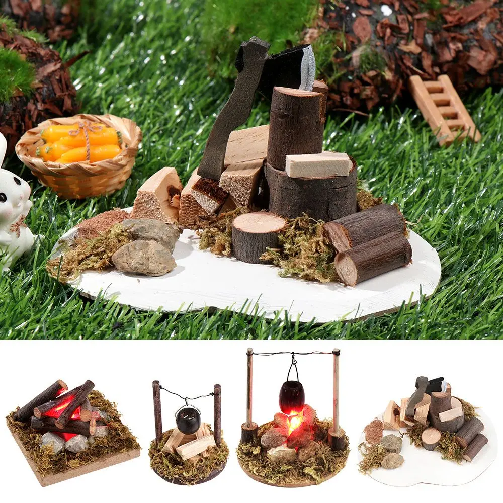 Chopping Wood Micro Landscape Playing House Fairy Garden Decor Miniatures Campfire Dollhouse Bonfire Villa Scene Model