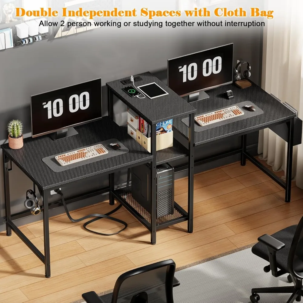 71 Inch Gaming and Study Desk with Power Outlets, Storage Bag, and Headphone Hooks for Optimal Computer Setup