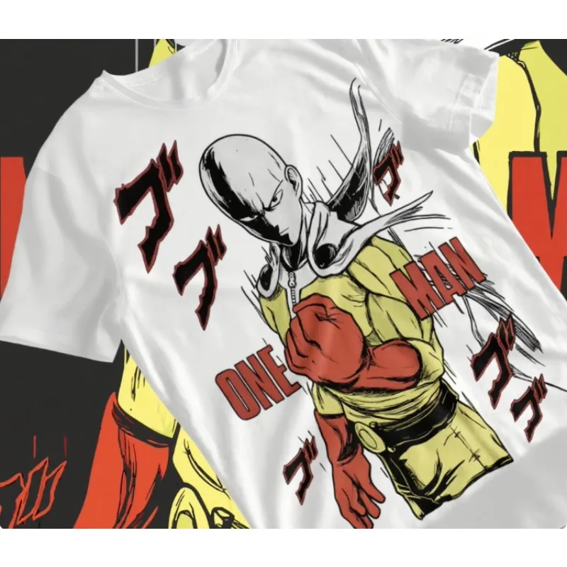 

Тенденция лета 2025, нейтральная черно-белая футболка для косплея SAITAMA One Punch Man, аниме, манга, подарки, черная мягкая футболка с короткими рукавами