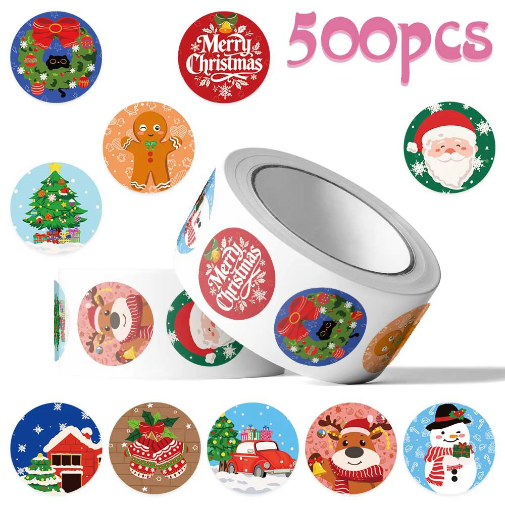 

500pcs/roll Christmas Tree Santa Claus Reward Stickers Funny Cartoon Sealing Decals DIY Notebook Phone Laptop Cute Sticker Pack