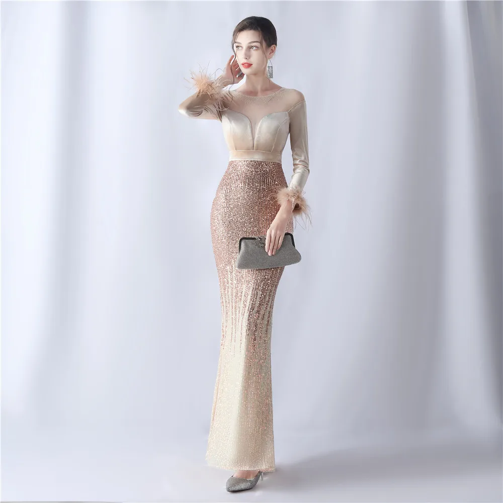 Elegant and Pretty Women\'s Dresses for Prom Velvet Dress Bride Evening Formal Party Special Events Luxury Long Sleeves Korean