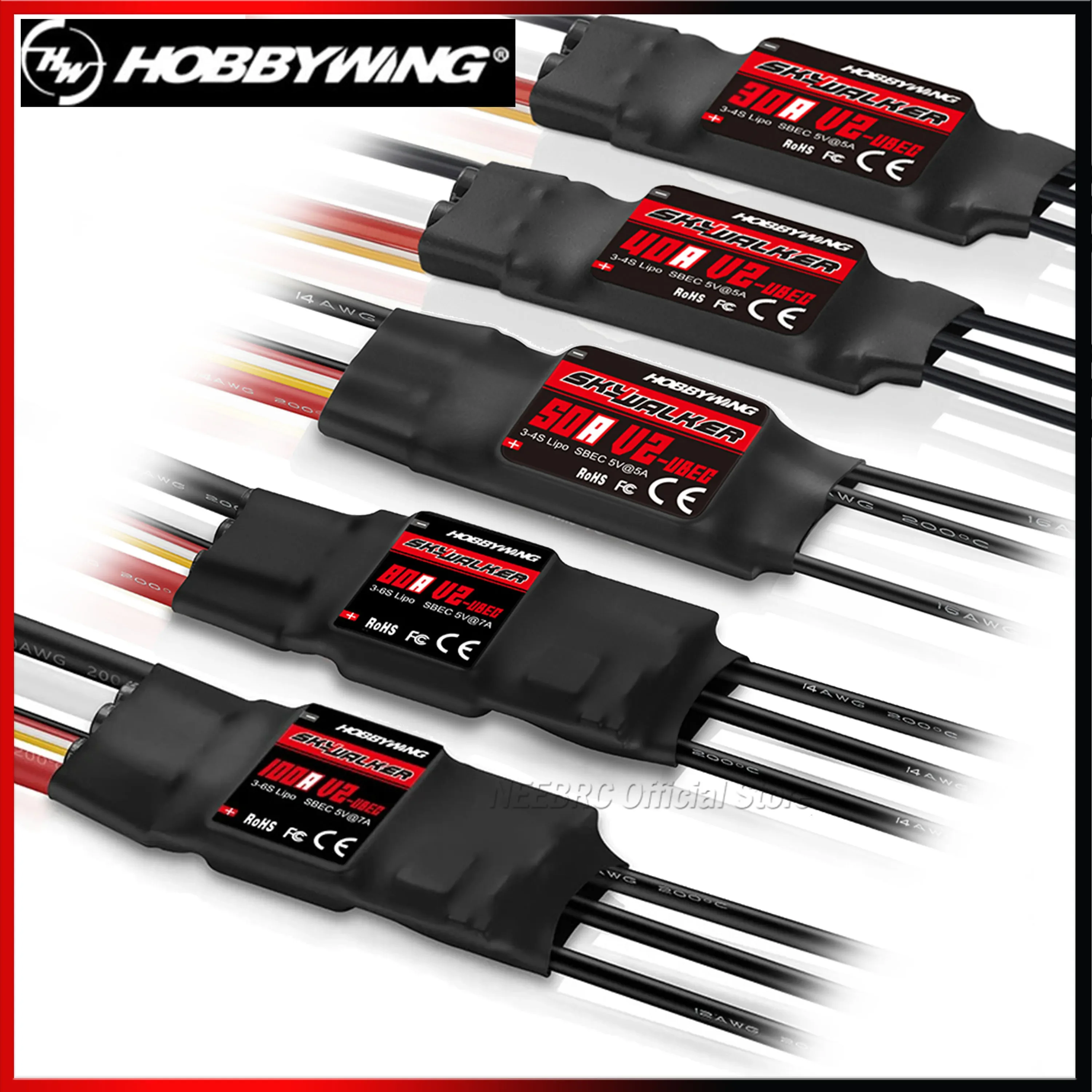 

HOBBYWING Skywalker V2 Series Brushless ESC 15A 30A 40A 50A 60A 80A 100A Speed Controller with UBEC for RC FPV Plane Helicopter