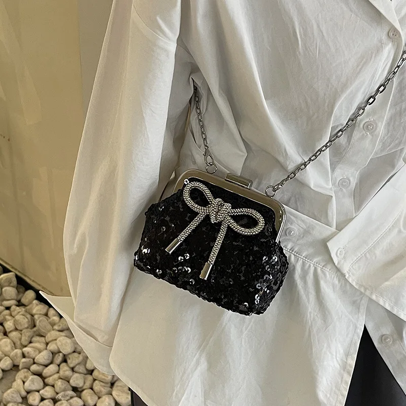 حقيبة على شكل فيونكة، حقيبة عشاء مخصصة بالترتر، حقيبة كتف صيفية، حقيبة للسيدات #3