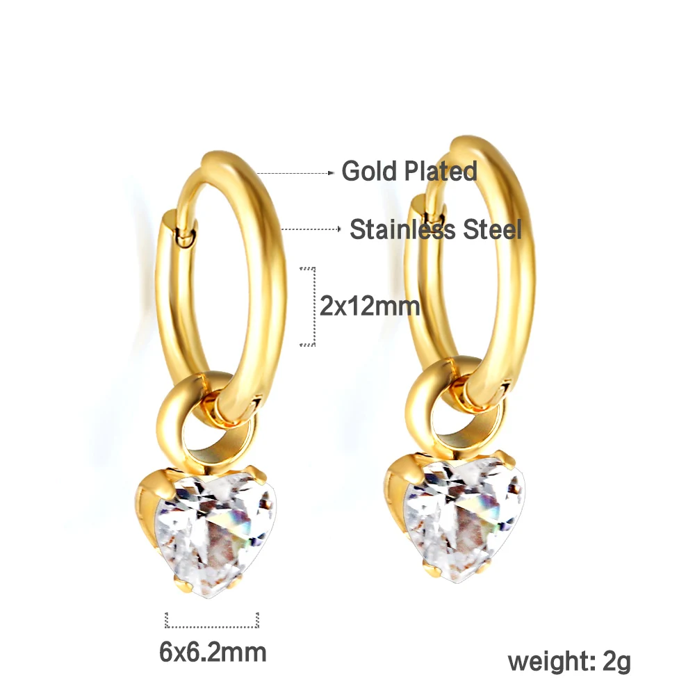 Heart Cubic Zirconia Dangle Huggie Hoop Earrings for Women  Stainless Steel Hypoallergenic Tarnish Resistant Elegant Daily Party