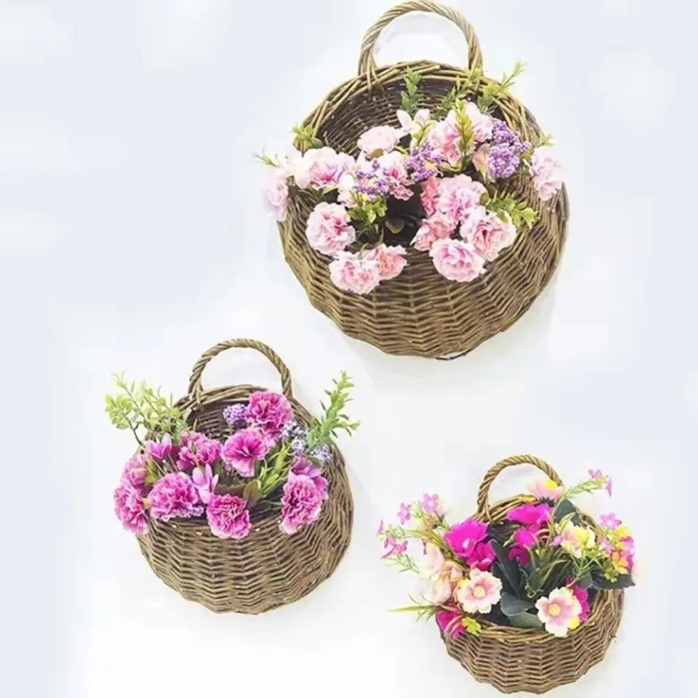 New Storage Container Flower Basket Wall Hanging Handmade Weaving Wicker Basket Hanging Planter Home & Living