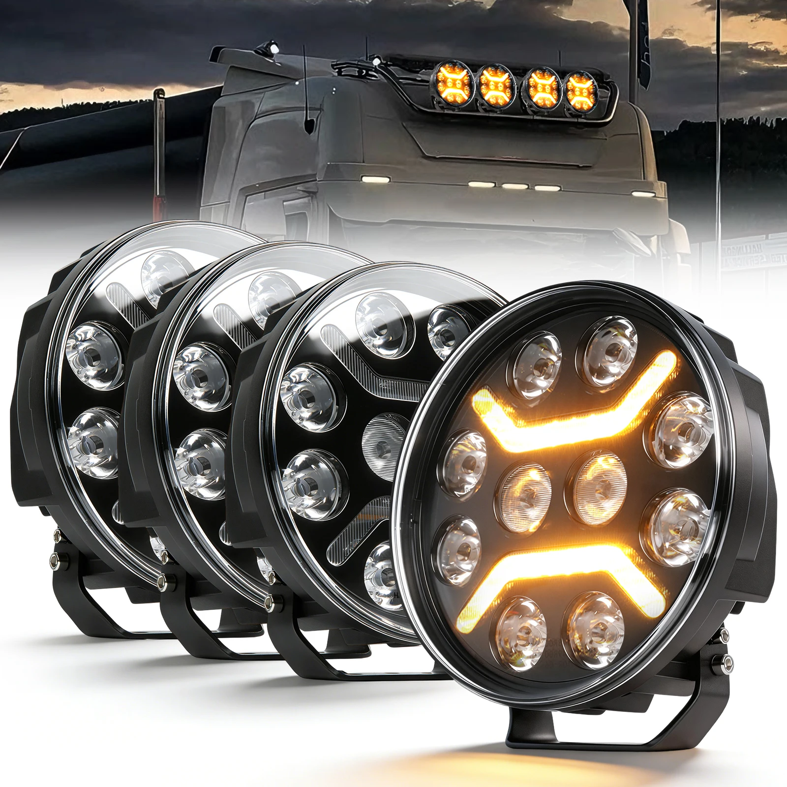 UNISHINE 9 Zoll 120W Hochleistungs-12V-24V-LED-Arbeitsscheinwerfer für europäische LKWs, modifizierter Suchscheinwerfer, Tagfahrlicht (DRL) für Auto, Motorrad, LKW, 4x4, Offroad-Einsatz