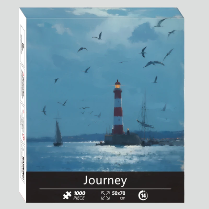 

1000-Piece Premium White Cardboard Jigsaw Puzzle - Lighthouse with Flying Birds, Finished Size 27.5" x 19.7" (70 x 50 cm)