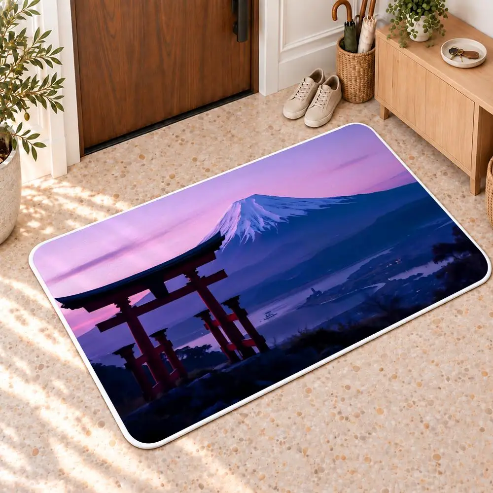Beautiful Scenery Mount Fuji Floor Mat Flannel Rug Soft Non Slip Door Mat For Bathroom Bedroom Kitchen Living Room Home Decor