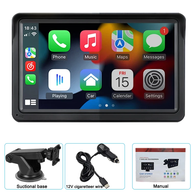 

7" Car Radio Portable Wireless Apple CarPlay Android Auto Stereo Multimedia Touch Screen Navigation MP5 FM USB