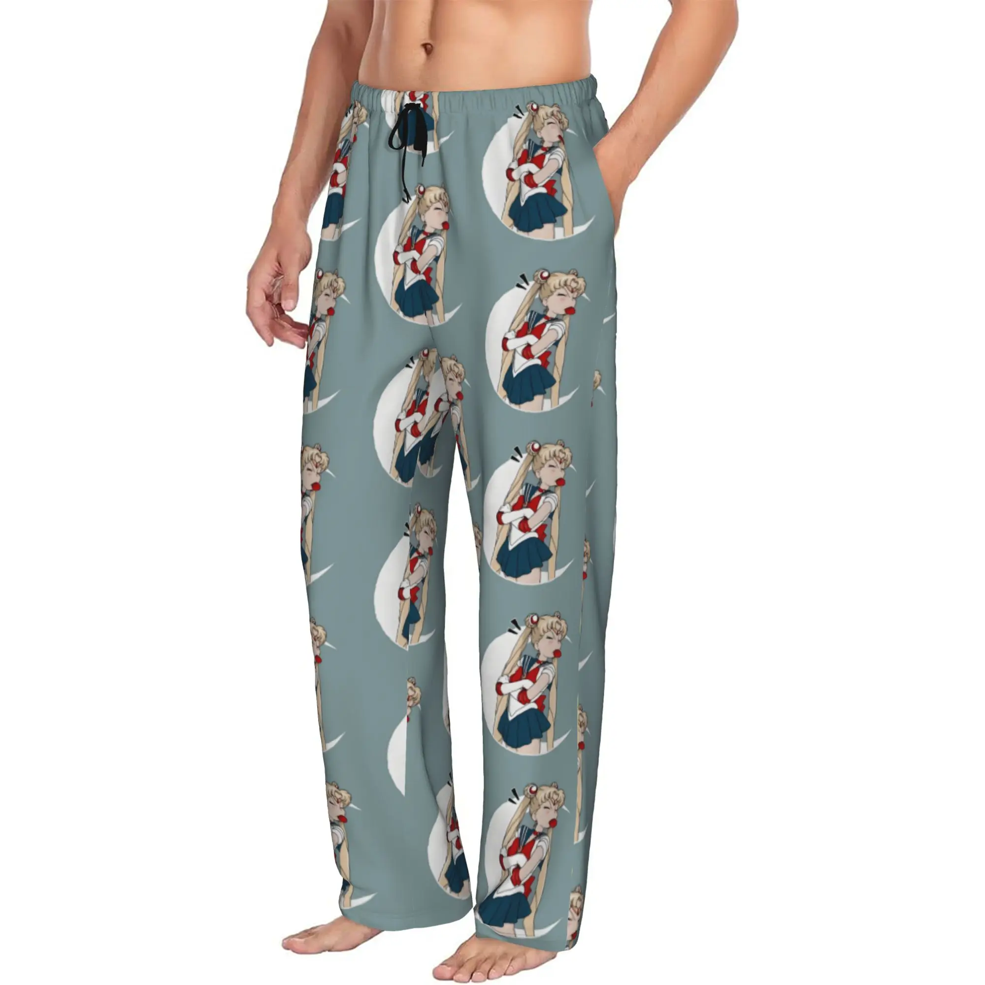 Custom Sailors Anime Moons Pajama Pants Men Cute Cartoons Lounge Sleep Drawstring Sleepwear Bottoms with Pockets