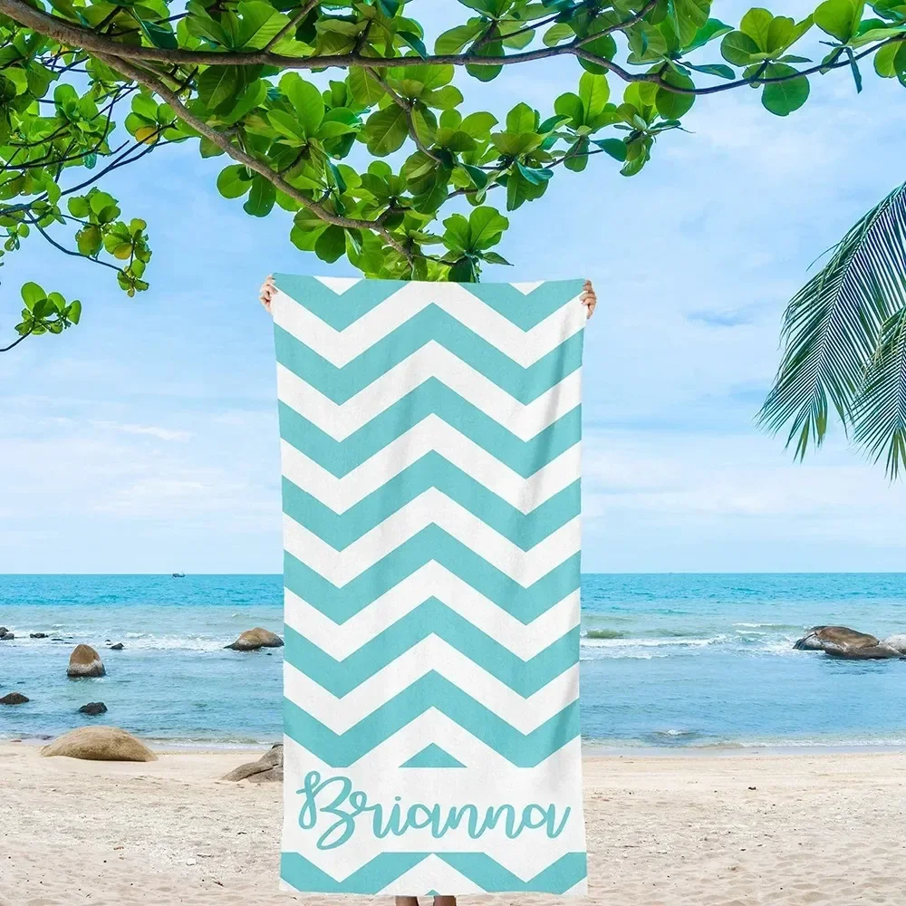 Colored Wave Striped Name Towel Font Personalized Microfiber Beach Towel  Pool Name Bath Towel