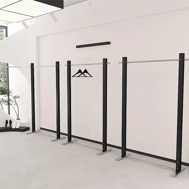 Clothing store floor-to-ceiling hanger stainless steel wrought iron black clothes display rack men's and women's clothing