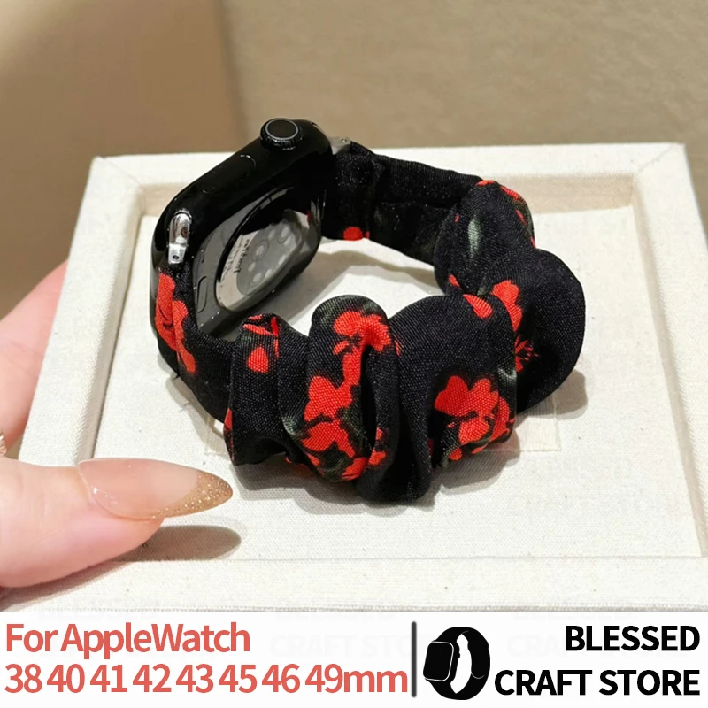 Colorful Elastic Scrunchie Strap for Apple Watch Band 44mm 46 41 45 42 40 49 38mm Fabric Loop Wristband for Iwatch 11 10 9 8 7 6