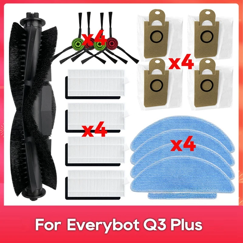 For Everybot Q3 / Q3 Plus Replacement Parts Accessories Main Side Brush Hepa Filter Mop Cloth Dust Bags