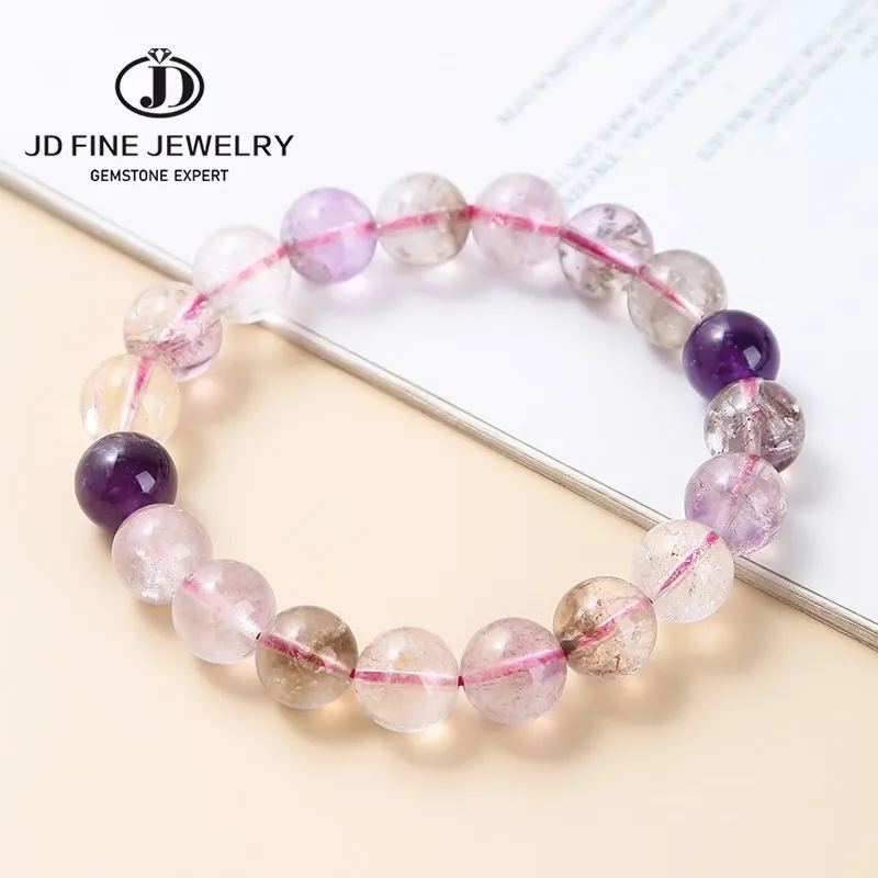 JD 3A Natural Super Seven Quartz Beaded Bracelets Women Fashion Colorful Crystal Reiki Healing Lucky Bangles Lovers Jewelry Gift