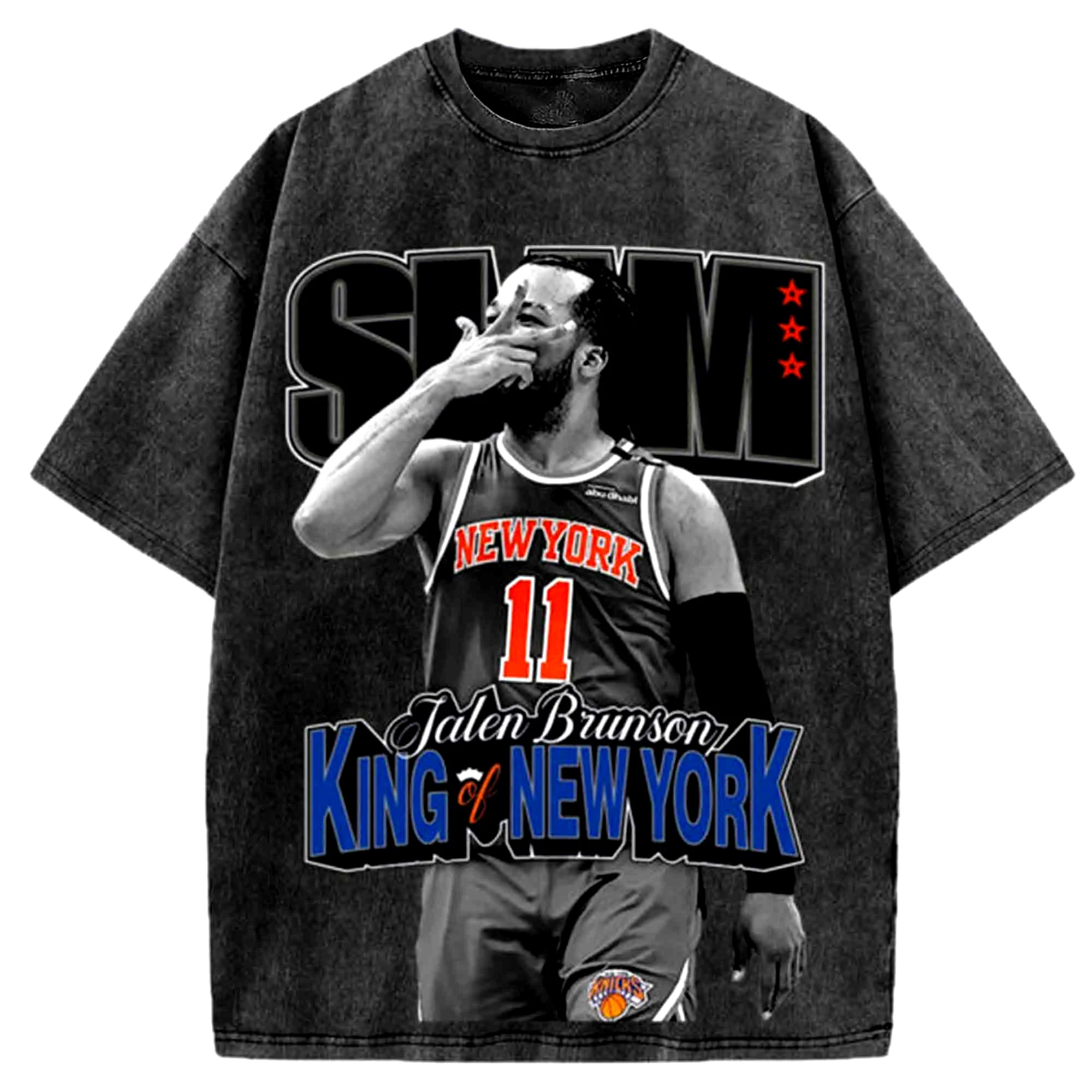 King of New York Jalen Brunson Vintage Washed T-shirt Men Women Summer Cotton Clothing Round Neck Short Sleeved Shirt Streetwear