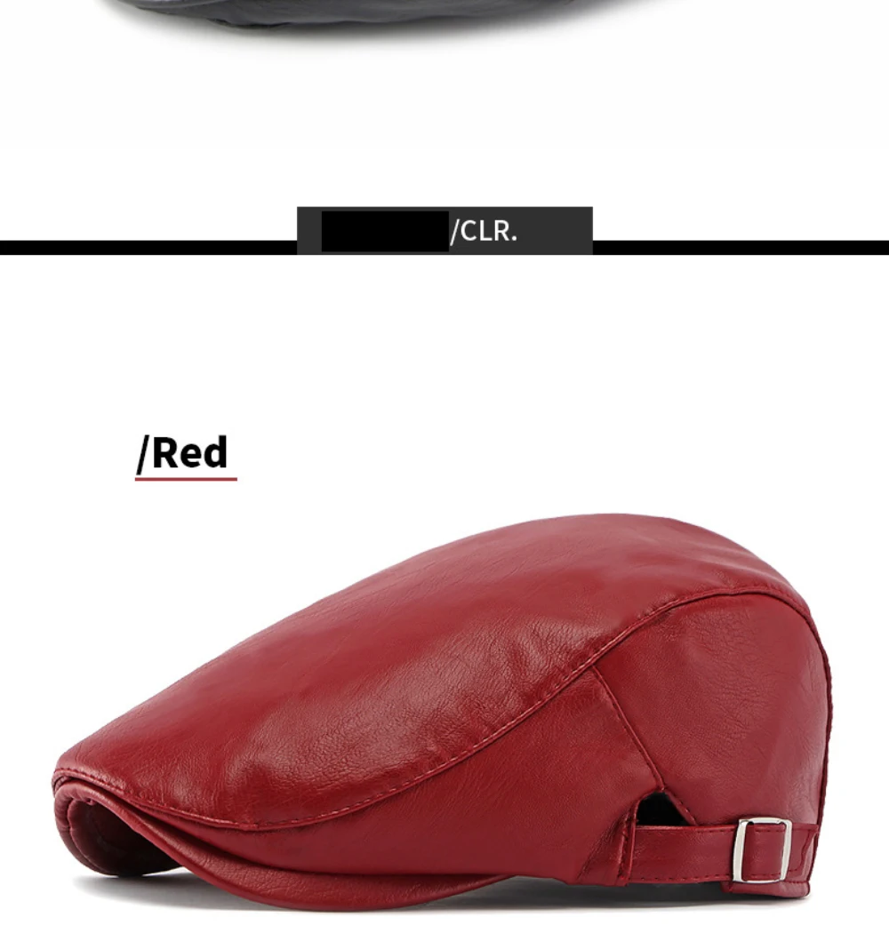 HT5127 Herbst-Winter PU-Leder Kappen für Herren und Damen, Künstler-Mütze, Unisex Ivy Flat Cap, Verstellbare Baskenmütze – Detail 13