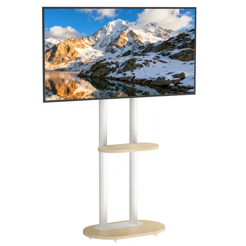 Rolling TV Floor Stand for 40-75 Inches Height Adjustable TV Cart Mount with Shelves and Wheels Max Load of 60KG