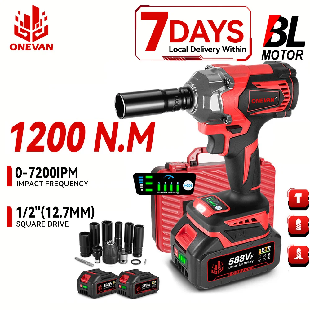 

ONEVAN 1200W Power Brushless Electric Impact Wrench Cordless Rechargeable Renovation Screwdriver Tool For Makita 18V Battery Pin
