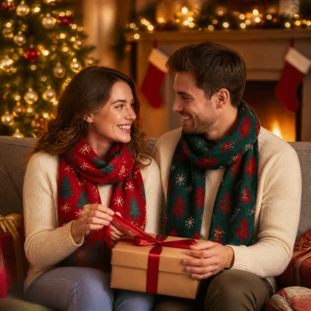 Sweet Red Knitted Christmas Scarf Green Long Plaid Wool Scarf Snowflake Plush Winter Knitted Scarves Christmas