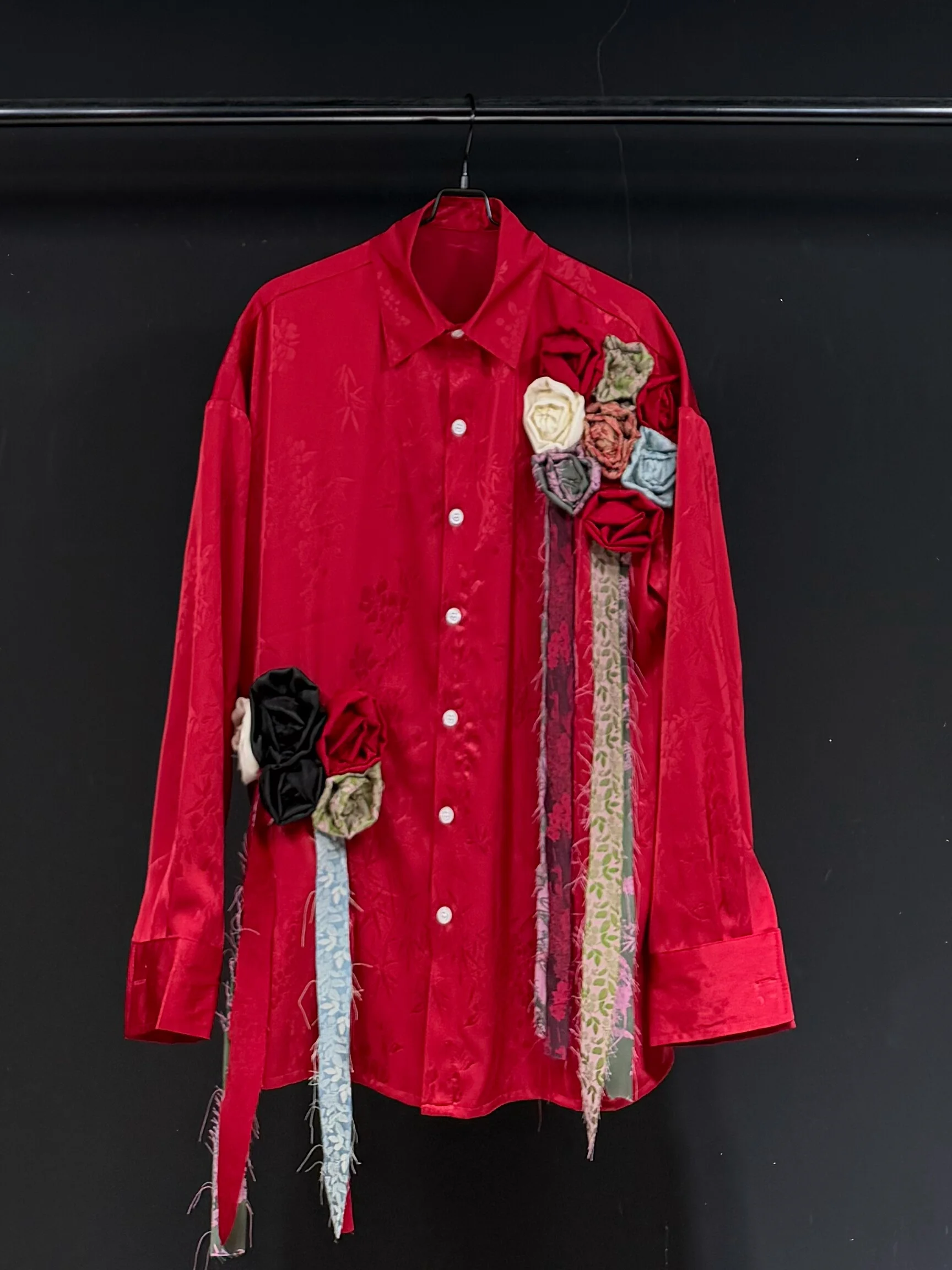 3D Handmade Floral Fringe Shirt Men Long Sleeved Loose Shirts Fashion Women Creative Design Neutral Social Street Wear Clothing