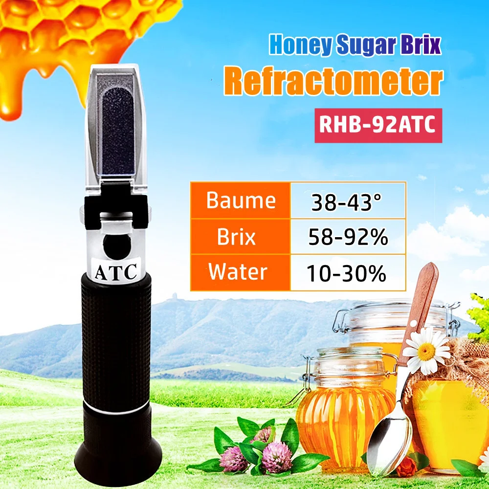 

RHB-92ATC Copper Core Handheld High Concentration Honey Sugar Refractometer 58-92% Brix Sugar Meter 0.5% Brix For Beekeeper