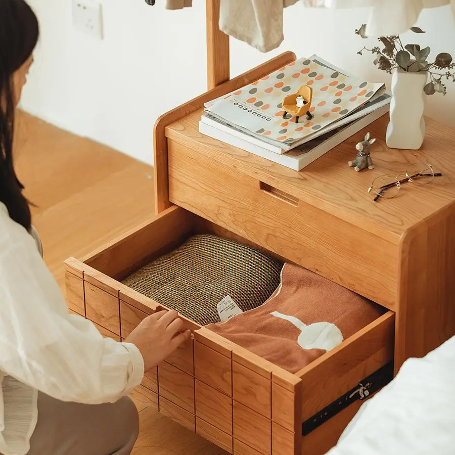 peach bedroom floor hanger, bedside solid wood coat rack, household bedside storage cabinet removable