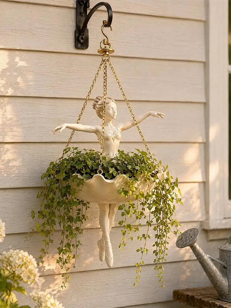 Ballet Dancer Hanging Planter Cute Resin Ballerina Plant Pot, Elegant Dancer Artistic Plant Holder For Trailing Vines