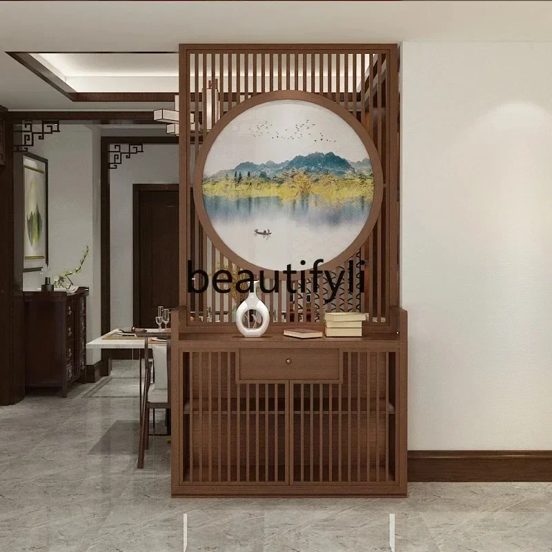 New Chinese solid wood screen partition cabinet living room modern home decoration porch locker