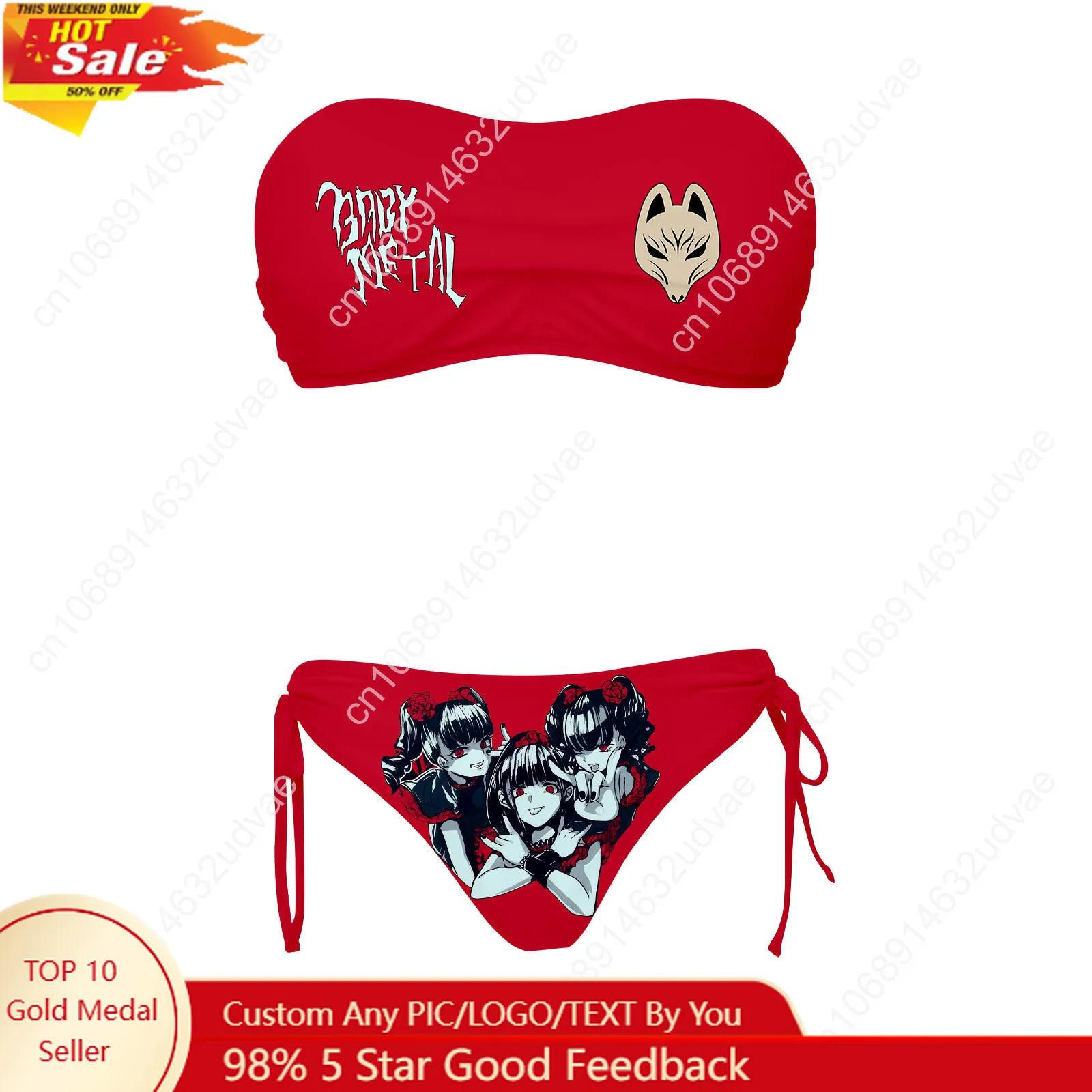 

Babymetal Japan Band Swimsuit Womens Drawstring Two Piece Set Bathing Suit Hip-hop Rock Personalized Swimwear Sexy Custom Bikini