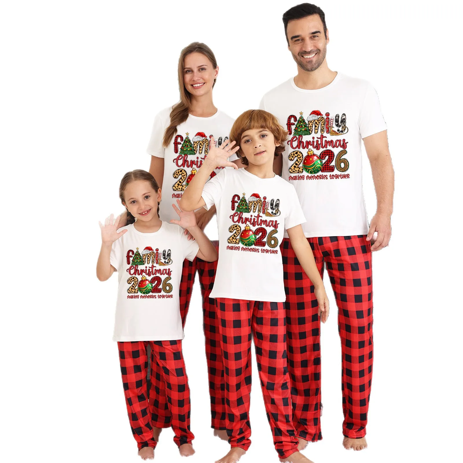 Merry Christmas Sets Short Sleeve T-shirts Family Matching Outfits Mom Daughter Dad Kids Baby Pajamas 2Pcs Xmas Print Loungewear