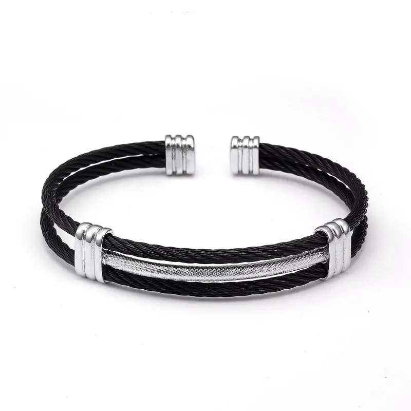 Vintage Male Braided Stainless Steel Charm Bracelets Men Women Jewelry Punk Unique Wire Cuff Open Wrap Fashion Bangles