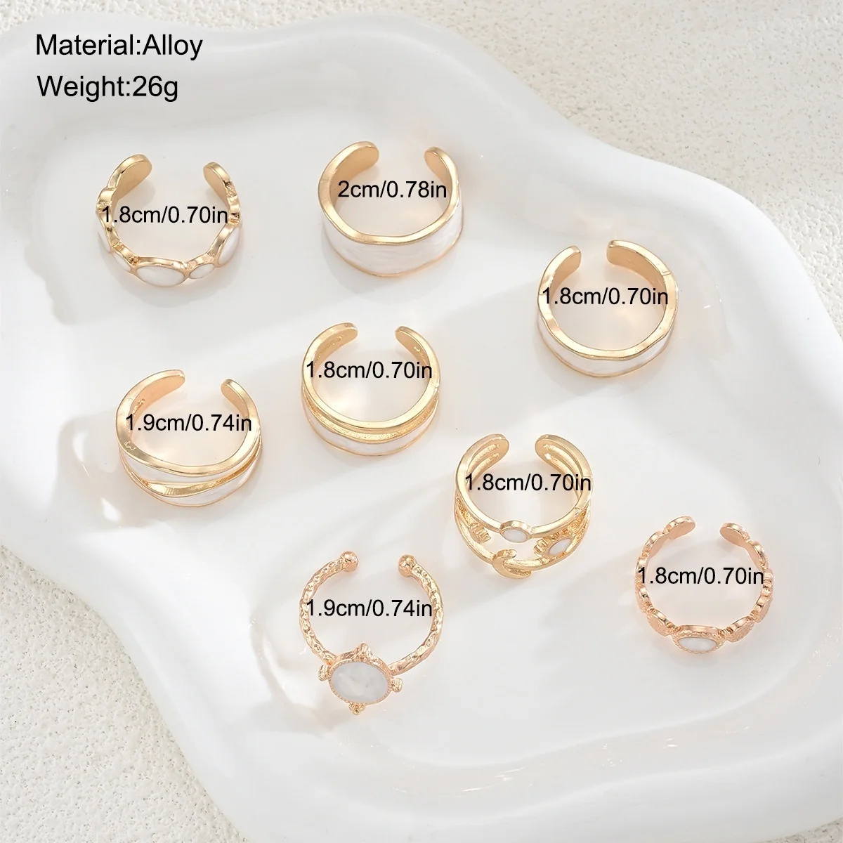 Vintage-Set mit unregelmäßigen, barocken, imitierten Perlen-Fingerringen für Damen und Herren, trendiger weißer, geometrischer Ring mit Emaille, Punk-Schmuck – Detail 5