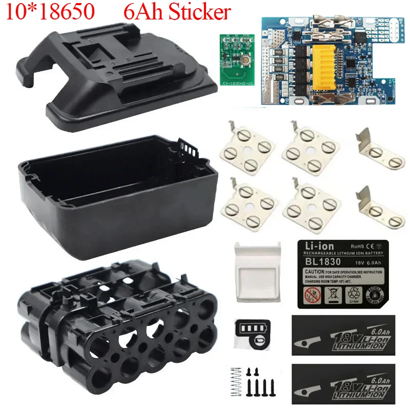 10*18650 BL1830 Li-ion Battery Case Charging Protection Circuit Board Box For Makita 18V 6Ah Label LED Battery Indicator BL1860