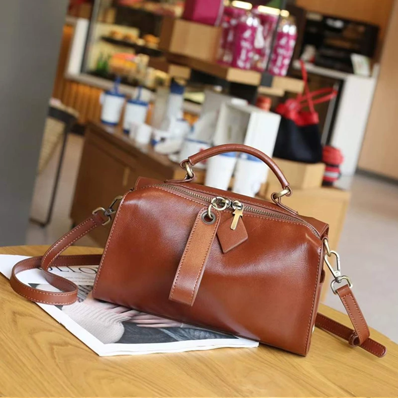 

Hifashion Ретро натуральная кожа подушка маленькие сумки-тоут для женщин 2025 роскошные дизайнерские бостонские женские сумки через плечо