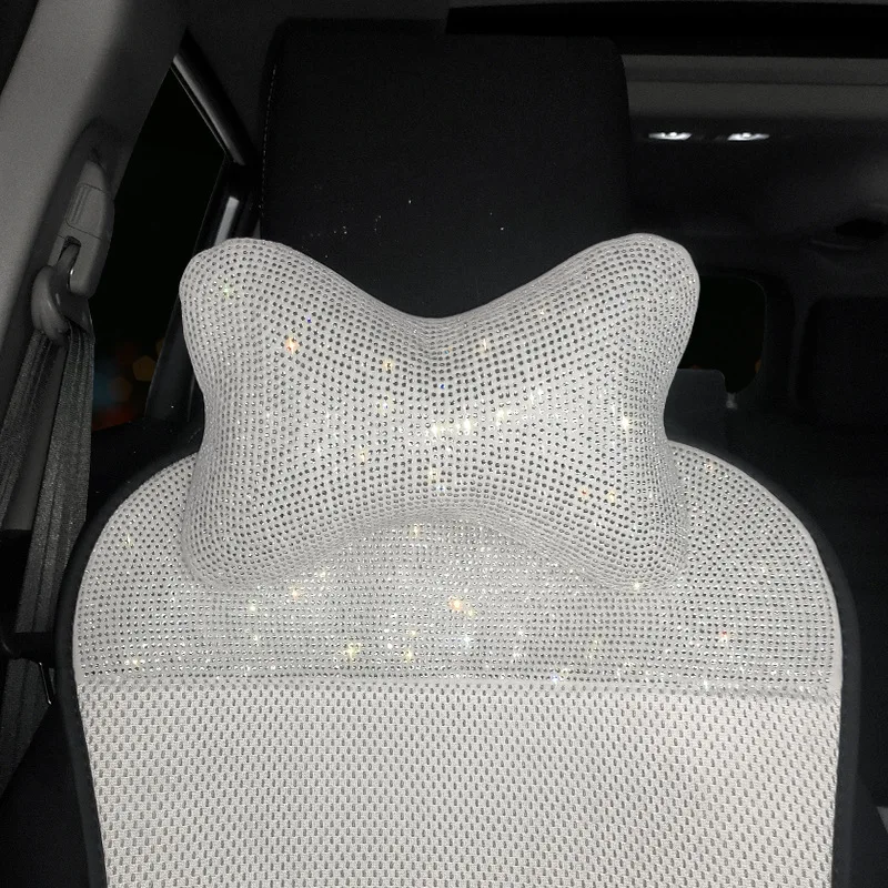 New White Rhinestones Ice Silk Four Seasons Universal Car Seat Cushion Cover Car Interior Decorations