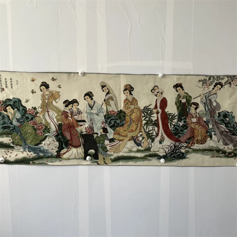 Chinese Old Color Brocade Wall Painting Ancient Ladies' Embroidery Art Decorative Home Decor Piece