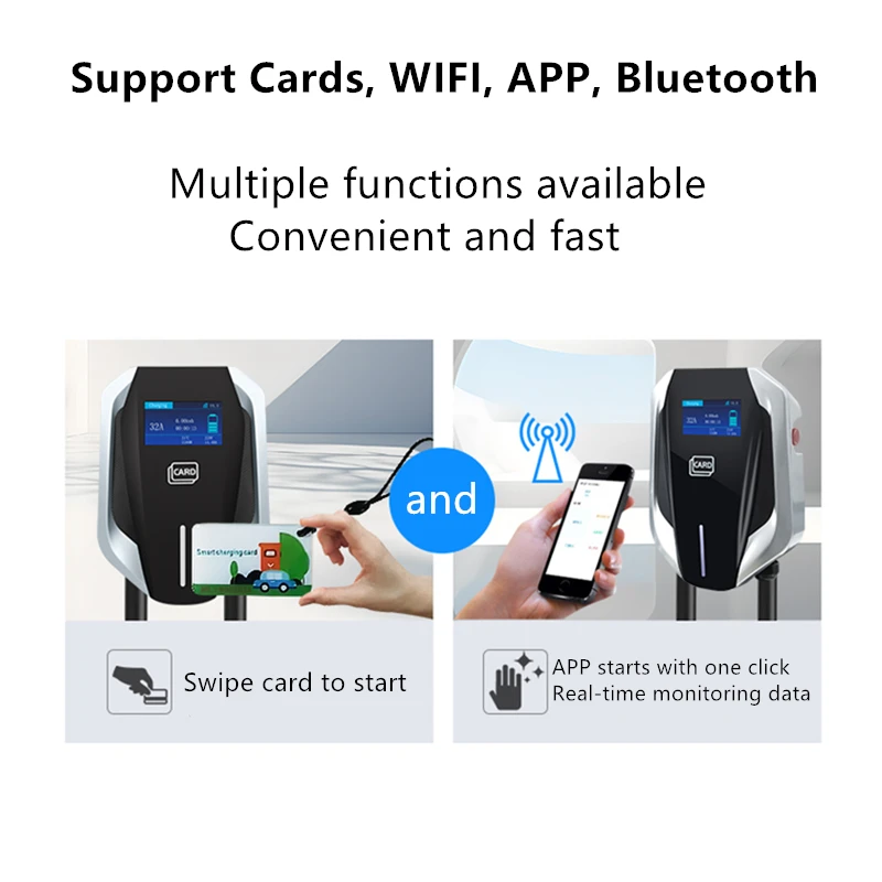 Type 2 EV Charging Station IEC62196 J1772 GBT 22KW 32A 3Phase Electric Vehicle Car Charger Wallbox Type 1 GB/T with APP Cards